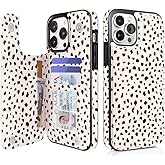 uCOLOR Compatible with iPhone 14 Pro Max 6.7" Wallet Case with Card Holder Folio Flip PU Leather Kickstand Card Slots Double Magnetic Clasp and RFID Blocking Cover 6.7 Inch (Almond Latte Polka Dot)