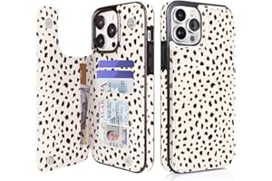 uCOLOR Compatible with iPhone 14 Pro Max 6.7" Wallet Case with Card Holder Folio Flip PU Leather Kickstand Card Slots Double Magnetic Clasp and RFID Blocking Cover 6.7 Inch (Almond Latte Polka Dot)