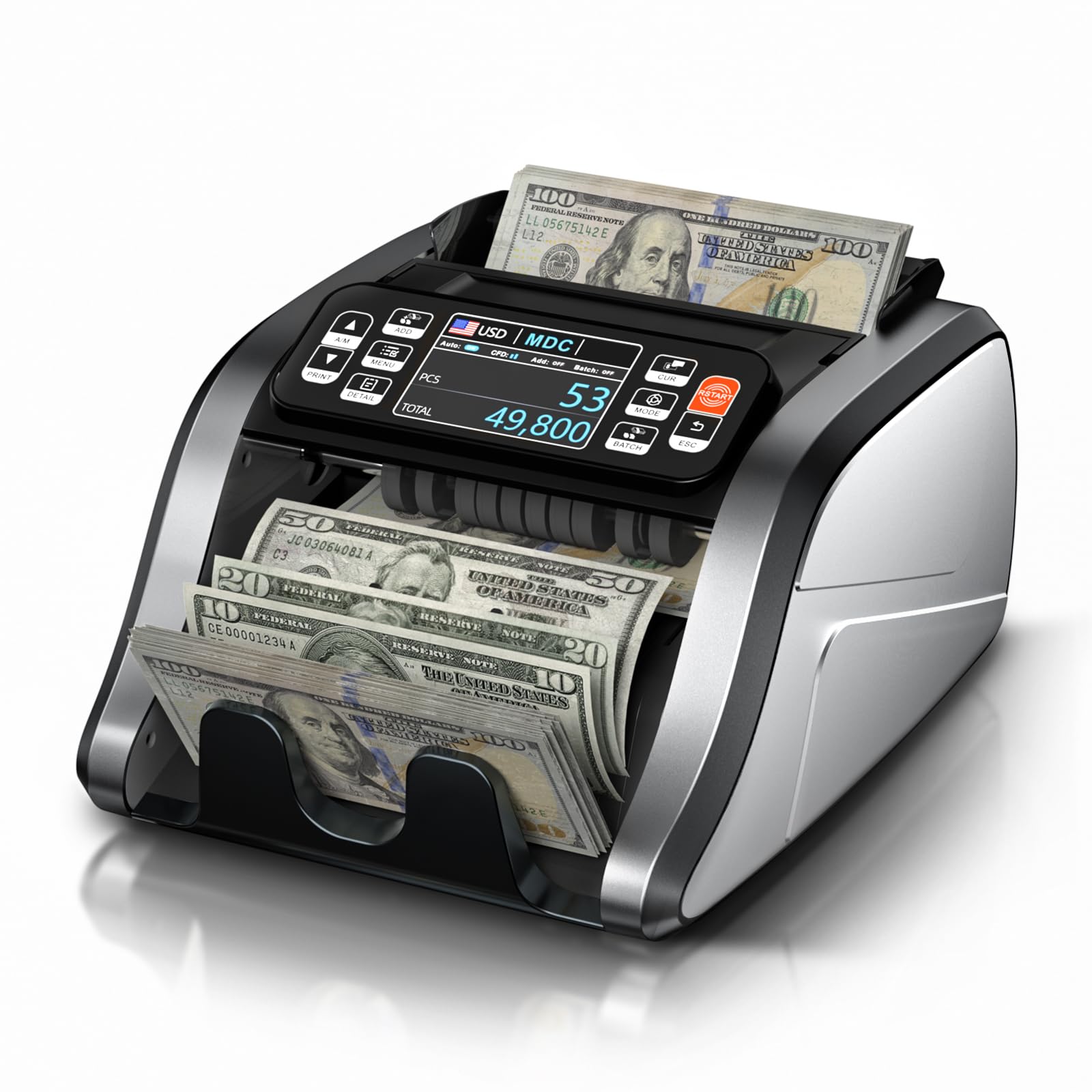 Aneken N60 Mixed Denomination Money Counter Machine, Value Counting, UV/MG/IR/DD Counterfeit Detection, 3.5