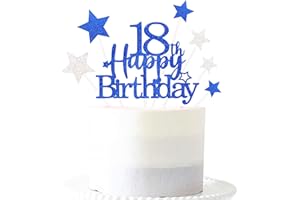 Pargleev Glittery 18th Happy Birthday Cake Topper with Star,Personalised 18 Birthday Cake Toppers Party Decorations Party Supplies for Boys Girls Blue