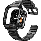 Bandletic Compatible with Apple Watch Series 9/8/7 45mm Bands Case for Men - Soft Breathable Silicone Strap with Shockproof Durable Rugged Metal Case for iWatch Bands Men 45mm Series 9 8 7 - Black