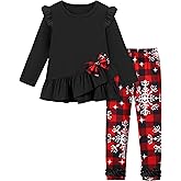 Queenstyle Toddler Girl Clothes Long Sleeve Ruffle Bowknot Top Floral Pants 2 Piece Fall Outfits Clothing Set