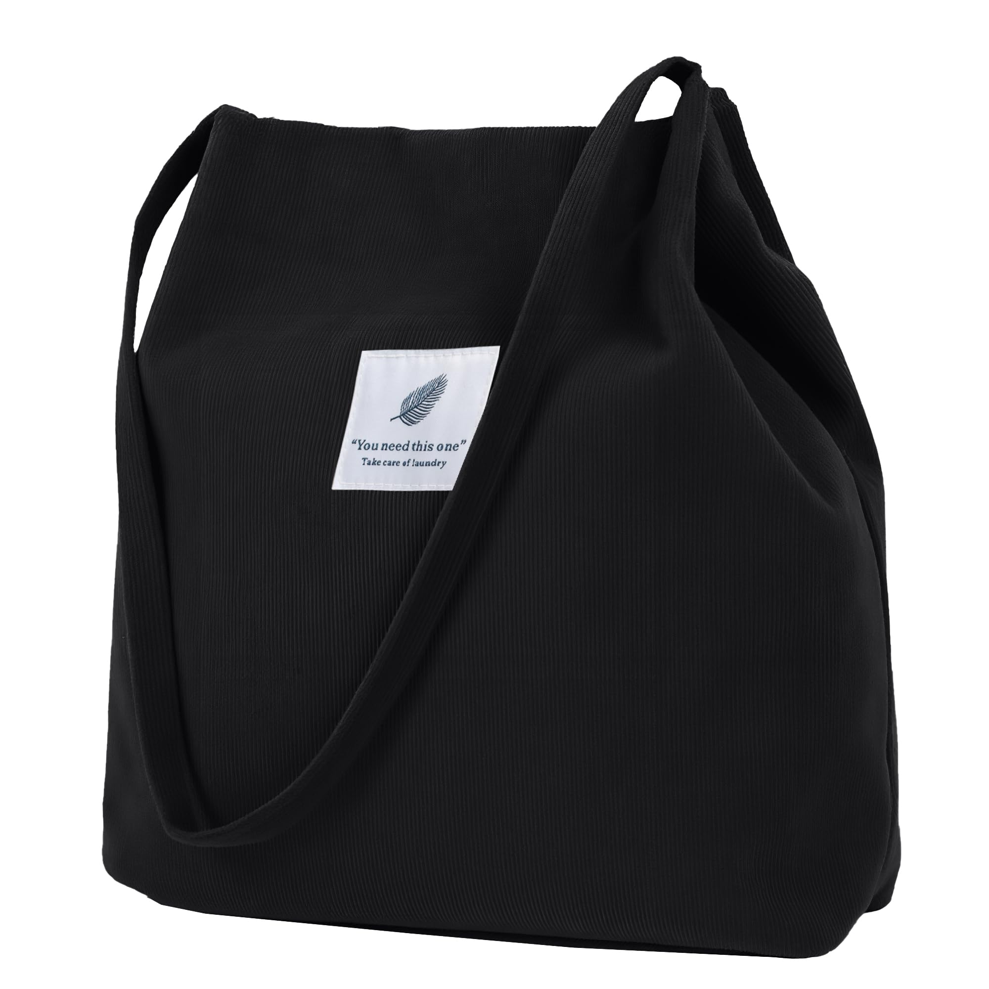 ZhengYue Large Cord Bag for Women Corduroy Tote Bag Women Shoulder Handbags Totes Bag for School Shopping Work College Casual Black