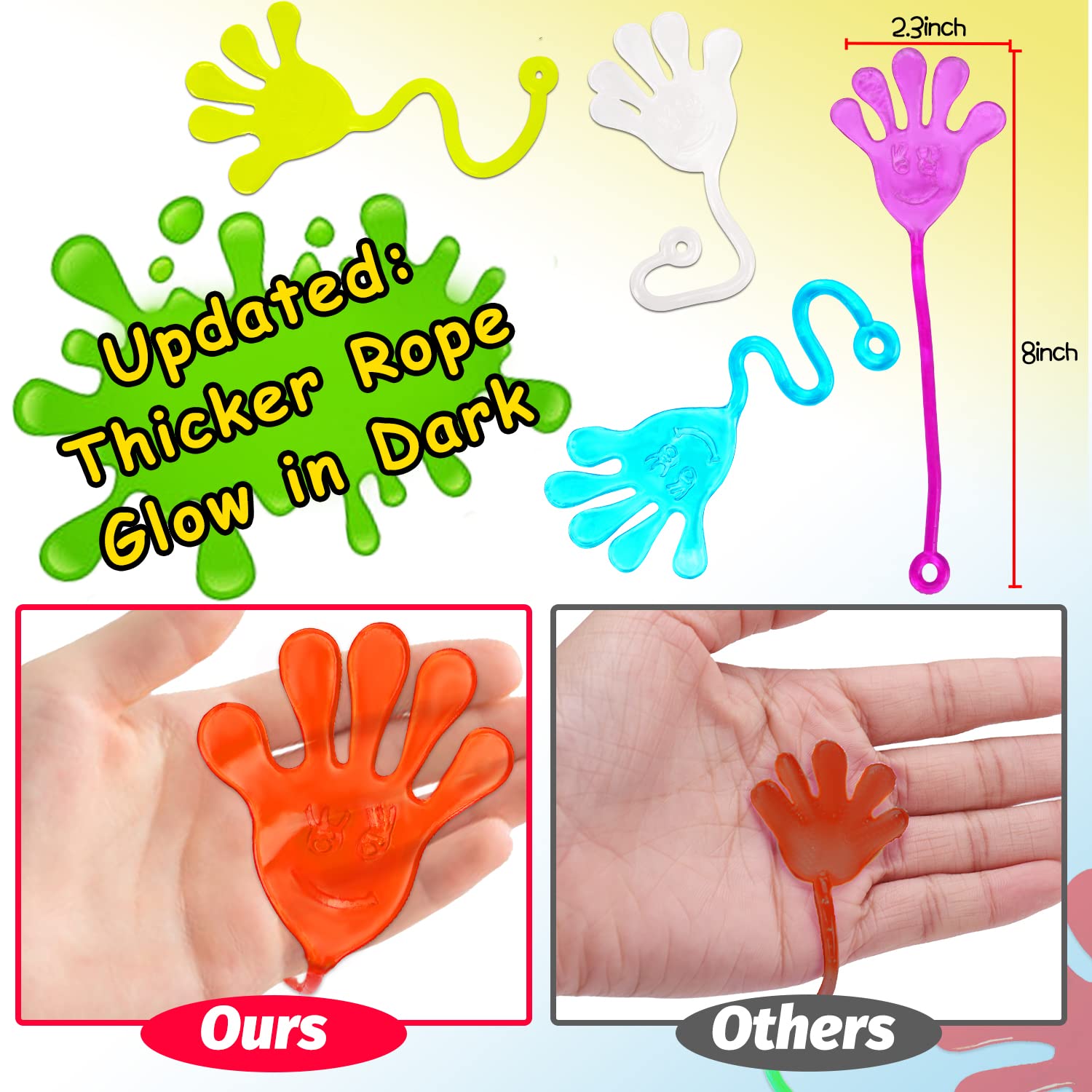 Thremhoo 40Pcs Glow in the Dark Sticky Hands Kids Party Favor Supplies Goodie Bag Stuffer Pinata Return Gift Stretchy Class Prize Carnival Sensory Goody Party Pinata Filler Treasure Box Bulk Toy