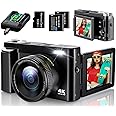4K Digital Camera for Photography, UHD Autofocus 48MP 180° Flip Screen 16X Zoom Compact Point Shoot Vlogging Camera for YouTube with 2 Batteries, 32GB Card (Black)