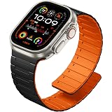 SNBLK Magnetic Watchband Compatible with Apple Watch Ultra 3/Ultra 2 Band for Men 49mm 44mm 45mm 46mm 42mm, Silicone Sport Loop Strap Wristbands for iWatch Series 11 10 SE 9 8 7 6 5 4 1, Black/Orange
