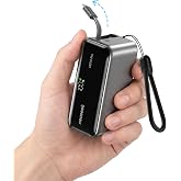 Neoseek Ultra Mini Portable Charger, 10000mAh 45W Fast Charging Power Bank | Flight-Safe, 2.3 ft USB-C Retractable Cable, Travel Essential, 45W Battery Phone Pack for iPhone 18 17 16 Google iPad etc