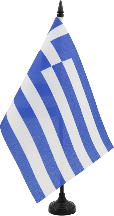 AZ FLAG Greece Table Flag 5x8 in 21x14 cm with Pole & Black Base