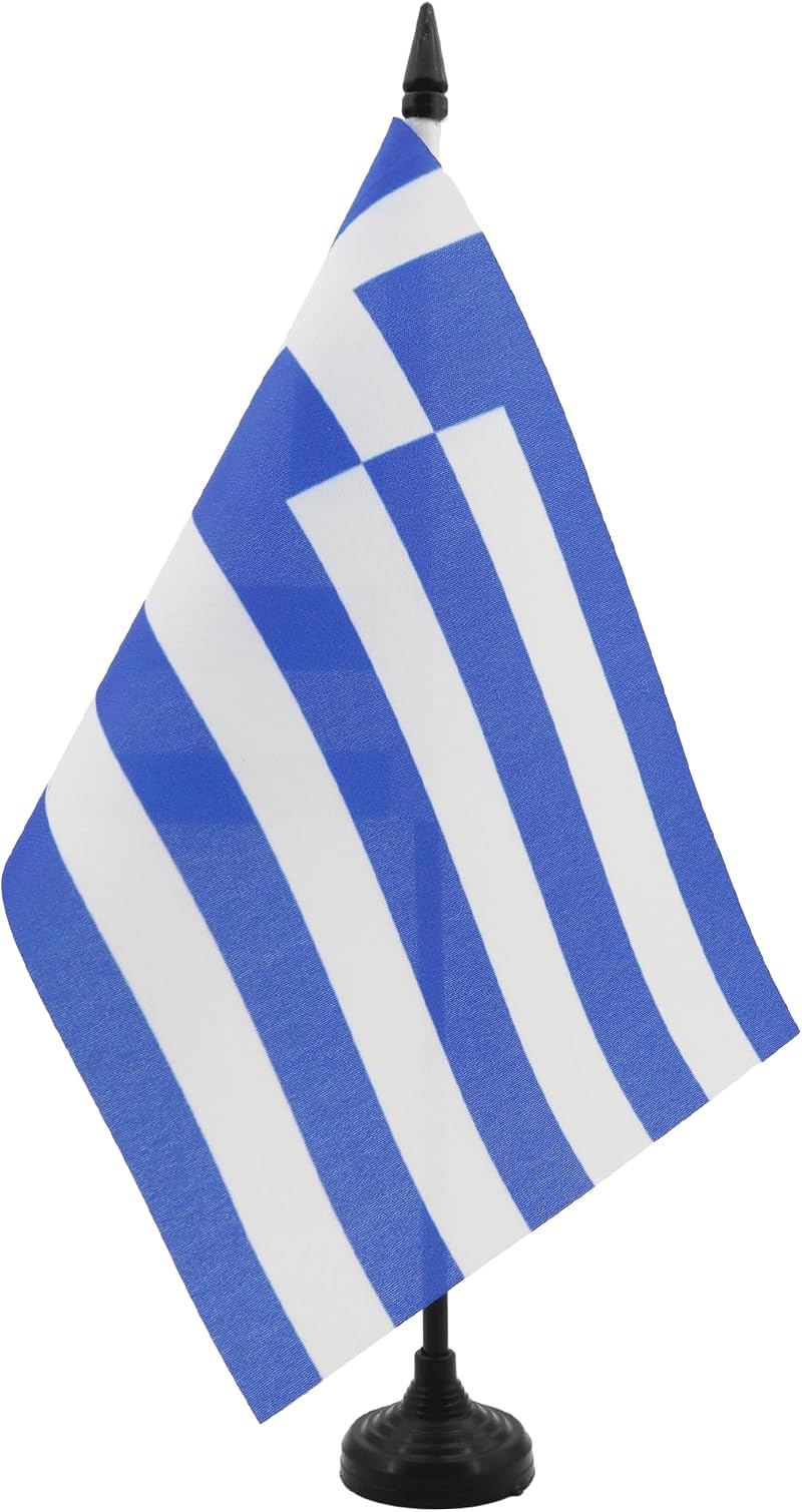 AZ FLAG Greece Table Flag 5x8 in 21x14 cm with Pole & Black Base