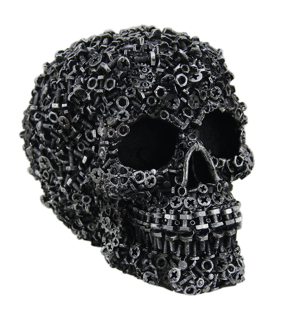 Zeckos Scrap Head Steampunk Junk Pile Nuts & Bolts Covered Skull Statue 6 inch