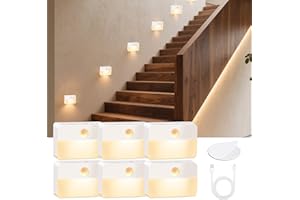 DJBOOMY Motion Sensor Night Light for Indoor: 6 Pack Rechargeable Stair Lights LED 35 Lumen 3000k Step Lights with Magnetic Suck - Motion Sensor Lamp for Cabinet Closet Hallway Bedroom Stairs (Rechargeable)