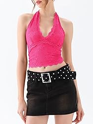 REORIA Womens Sexy V Neck Lace Halter Backless