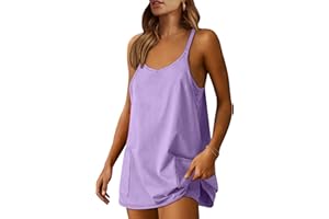 Caracilia Womens Summer Athletic Mini Dress Casual Sleeveless Built in Shapewear Romper Short Sundress Tennis Workout Outfits