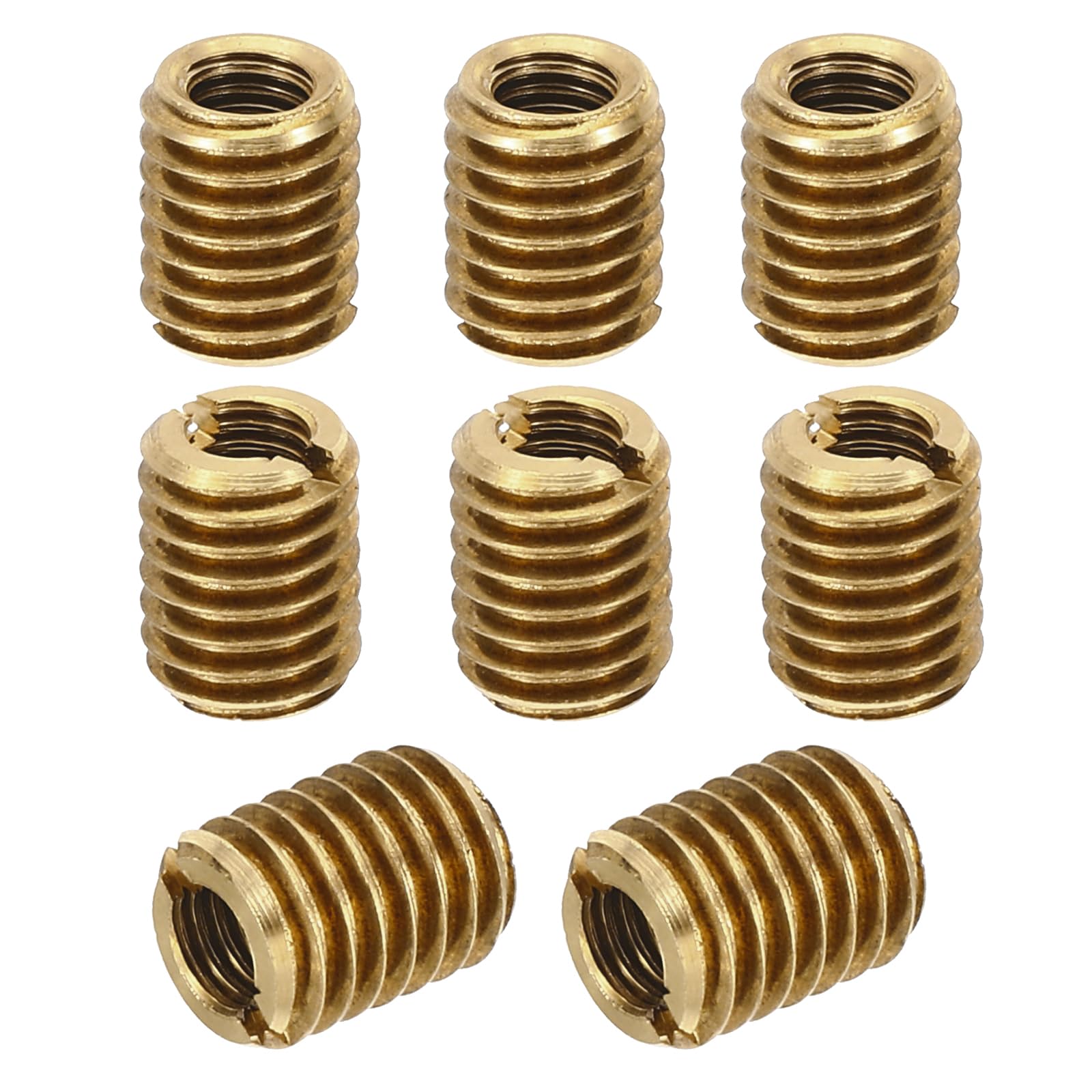 PATIKIL Brass Threaded Repair Insert Nut, 8 Pcs M8xM5x10mm Male to Female Slotted Thread Sleeve Inserts Reducing Nut Adapter Reducer Screw Sleeves, Gold Tone