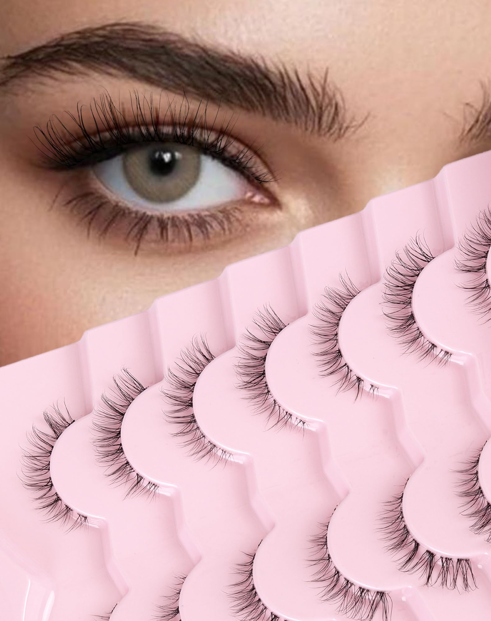 Photo 1 of ENFOO Lashes Natural Everyday Wispy Lashes Natural Look Flared Eyelashes False Eye Lashes Soft Fluffy Lashes False Eyelashes 7 Pairs SF-08