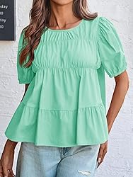 Tankaneo Womens Puff Sleeve Peplum Babydoll Tops