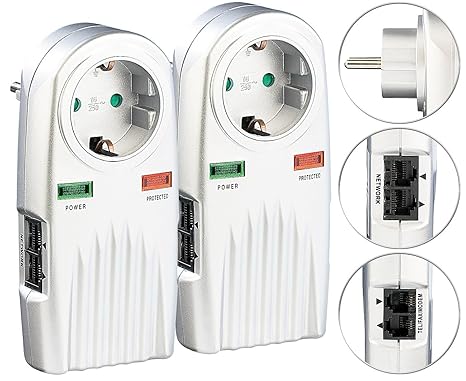 revolt Blitzschutzstecker: 2er-Set 6in1-Überspannungsschutz für TV, HiFi, LAN & Telefon (Überspannungssteckdosen)