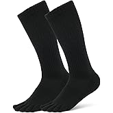 YABAIKE Merino Wool Toe Socks for Men & Women - 2 Pairs Winter Hiking Crew Socks Cushioned Boot Socks for Outdoor Activities
