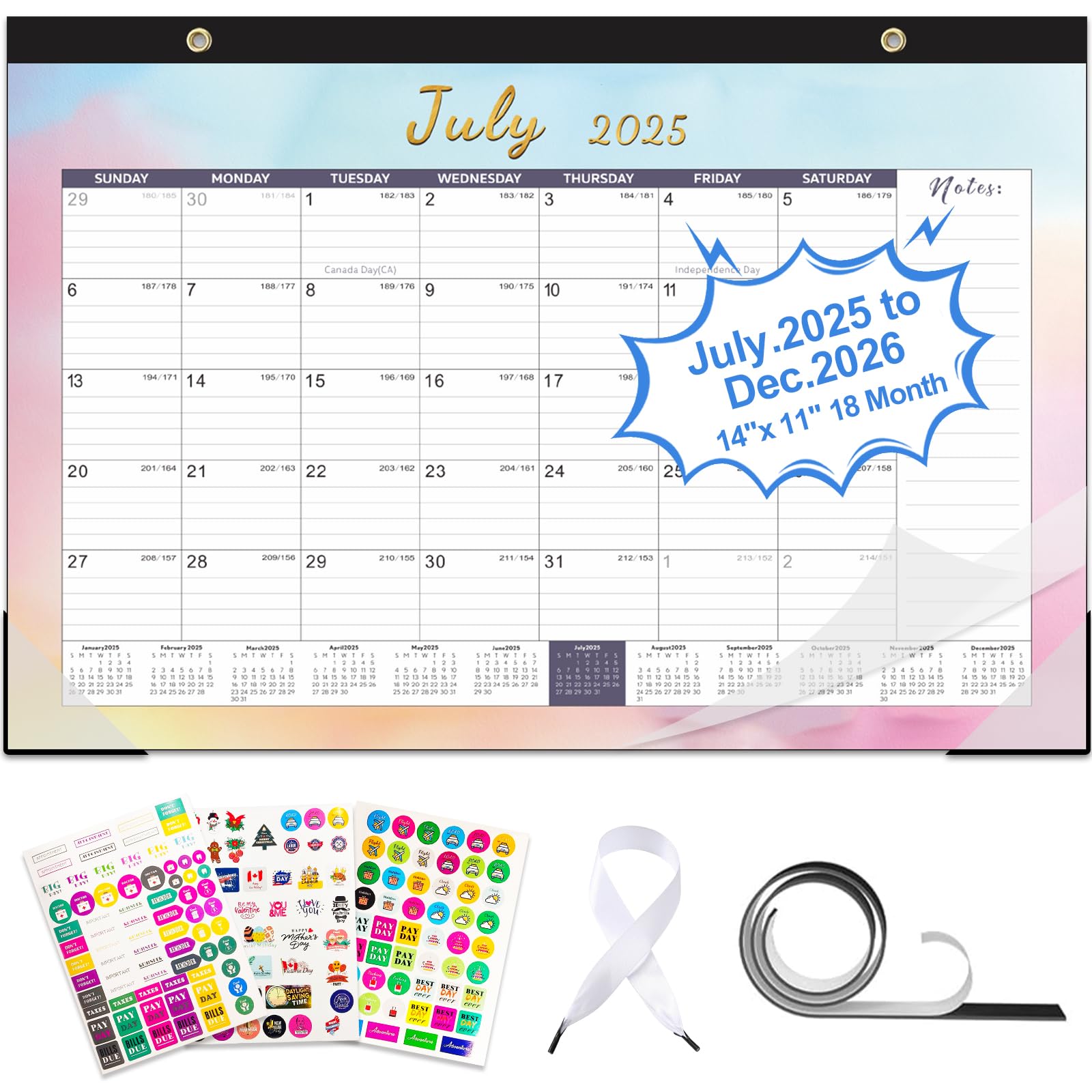 Gannyfer Calendar 2025-2026, Desk/Wall Calendar July 2025-Dec 2026, Magnetic Calendar for Refrigerator, 14