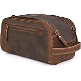 DHAMPOOH King-Size Premium Leather Toiletry Travel Pouch – Handcrafted Vintage Dopp Kit Bag with Waterproof Lining, Spacious Design for Travel Essentials - Brown