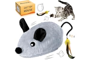 ANKEGE Interactive Cat Toys Mouse for Indoor Cats Rechargeable LED Cat Mouse Toy Feather Bell Tail Lifelike Electric Automatic Moving Mouse Cat Toy for All Breeds Cat Boredom Exercise-Gray