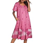 Ekouaer Nightgowns for Women Short Sleeve House Dress with Pockets Floral Print Mumu Dress