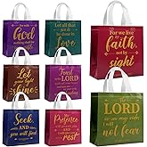 PHOGARY 8PCS Christian Gift Bags with Handle, Reusable Non Woven Church Bag, Medium Size Bible Verse Religious Gift Bag for Welcome, Visitors Baptism, Birthday Party Favors Bags