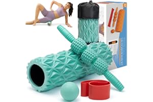 SUBCULTUREPICK 5 in 1 Foam Roller Set Medium Density Back Foam Roller, Muscle Roller Stick, Massage Ball, Exercise Bands, Trigger Point Release for Deep Muscle Massage Pilates Yoga, Fitness Exercise for Whole Body