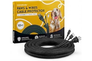 Cord Cover For Pets (Black, 10ft) - Durable PET Cable Protector for Dogs, Cats, and Other Pets - Critter Cord - Cord Protecto