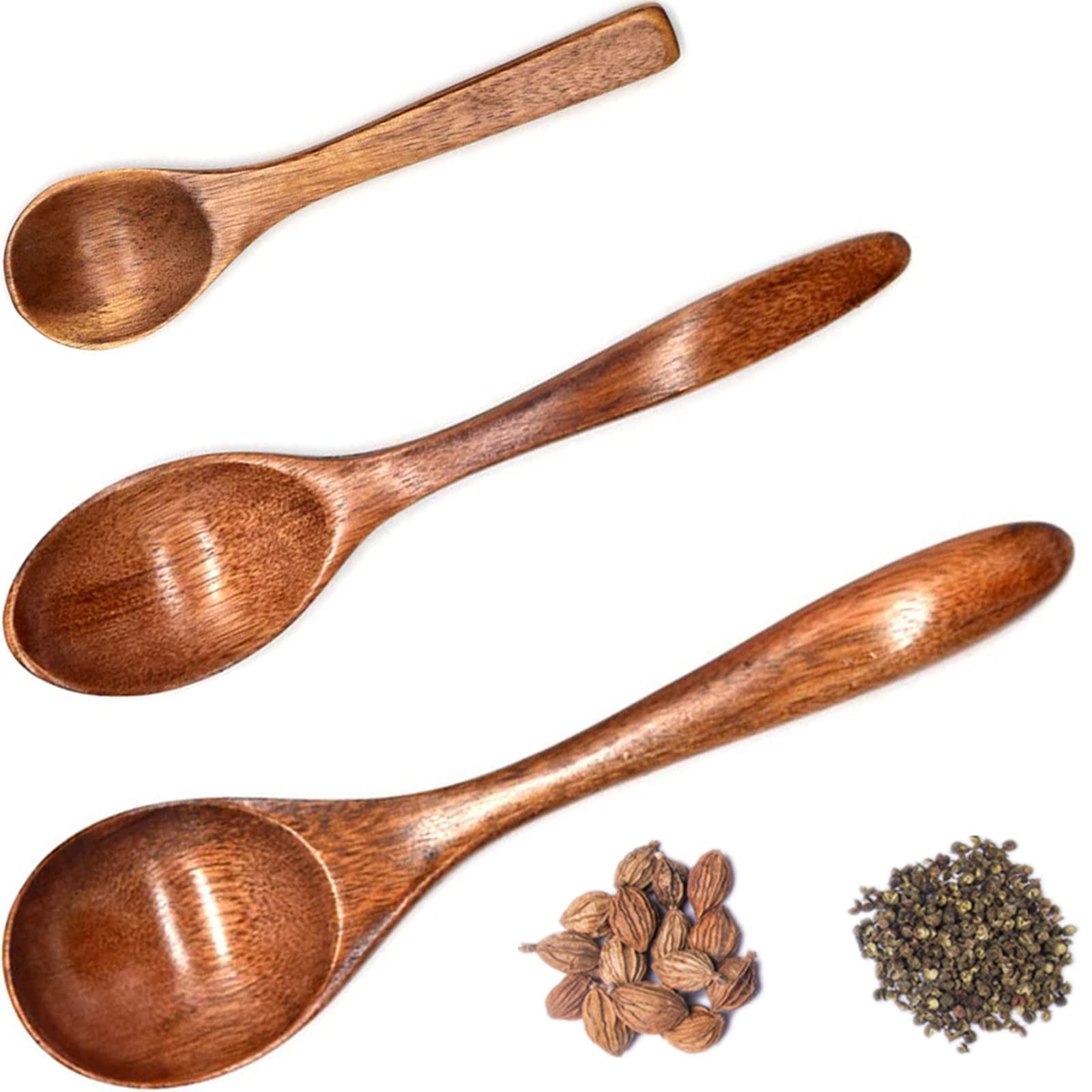 Wooden Spoon,Yueser 3 Pcs Natural Small Wooden Spoons Wooden Kitchen Utensils Sturdy Durable for Coffee Tea Spoon Honey Teaspoon Mixing Stirring Spoon (3 Sizes)