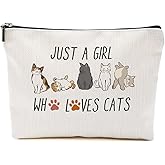 Cute Cat Makeup Bag for Women, Portable Cosmetic Bag Travel Organizer Toiletry Accessories, Roomy Makeup Pouch with Zipper, Cat Lover Gifts for Women Friends