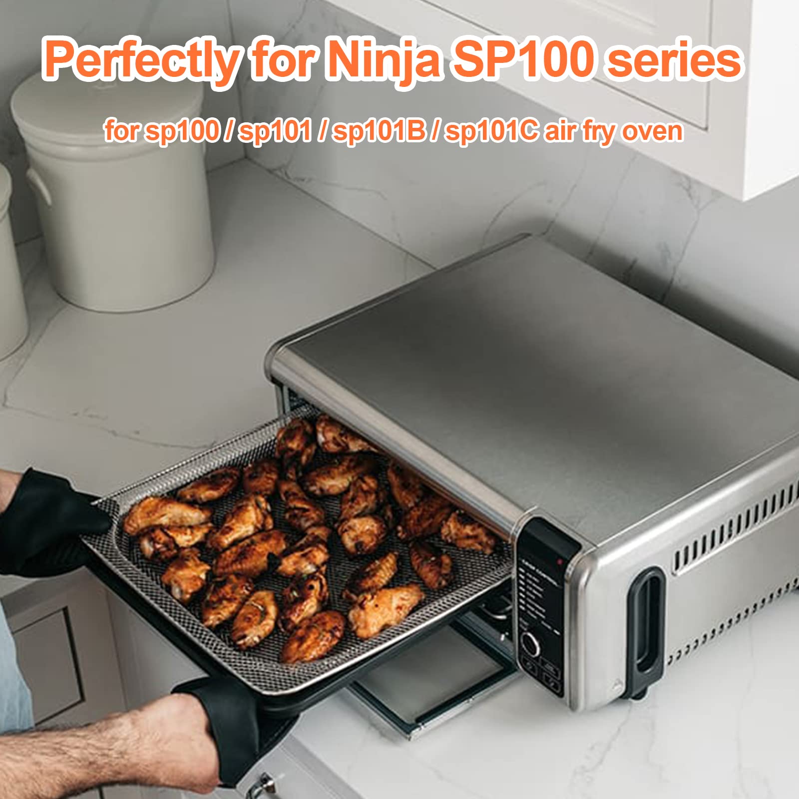 Air Fryer Basket Replacement for NINJA Foodi SP101 Air Fryer Oven, Stainless Steel Air Fryer Basket for Ninja SP100,SP102, Mesh Basket for Ninja Foodi Air Fryer Accessories, Baking Tray for Ninja