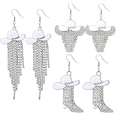 Taouzi Cowgirl Earrings for Women Western Cowgirl Sparkly Rhinestone Tassels Cowgirl Hat Cowgirl Boots Dangle Earrings Set Cowgirl Jewelry for Women Western Accessories 3 Pairs