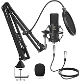 TONOR XLR Condenser Microphone, Professional Cardioid Studio Mic Kit with T20 Boom Arm, Shock Mount, Pop Filter for Recording, Podcasting, Voice Over, Streaming, Home Studio, YouTube (TC20)