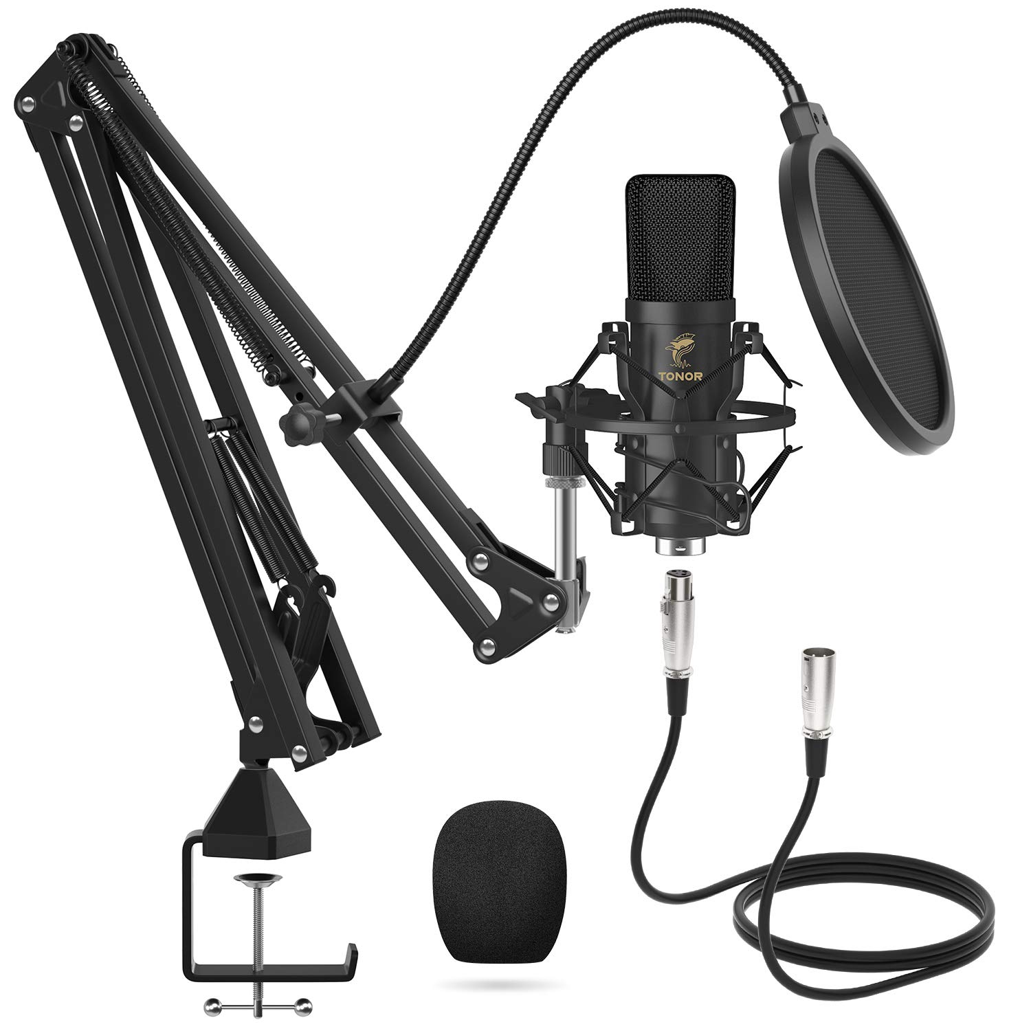 TONOR Condenser Microphone, Professional XLR Cardioid Microphone with T20 Arm, Shock Mount, Anti-Pop Filter for Recording, Podcasting, Voice-Over, Streaming, Home-Studio, Youtube (TC20)