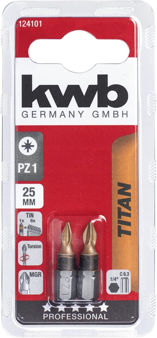 kwb 2 x 25mm PZ1 Titanium Bits, Torsion Zone, Mega-Grip Ribs - 6x Longer Lifespan, Multicoloured, PZ 1 - Image 3
