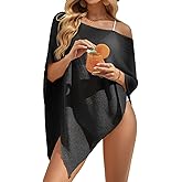 UNCLECAT Women Mesh Knit Crochet Cover Up Spring Summer Sheer Poncho Tops Beachwear Vacation Outfits