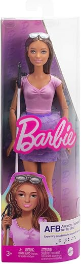 Barbie Fashionistas Doll #228 Blind Barbie with Cane Sunglasses Pink Top Skirt view 6