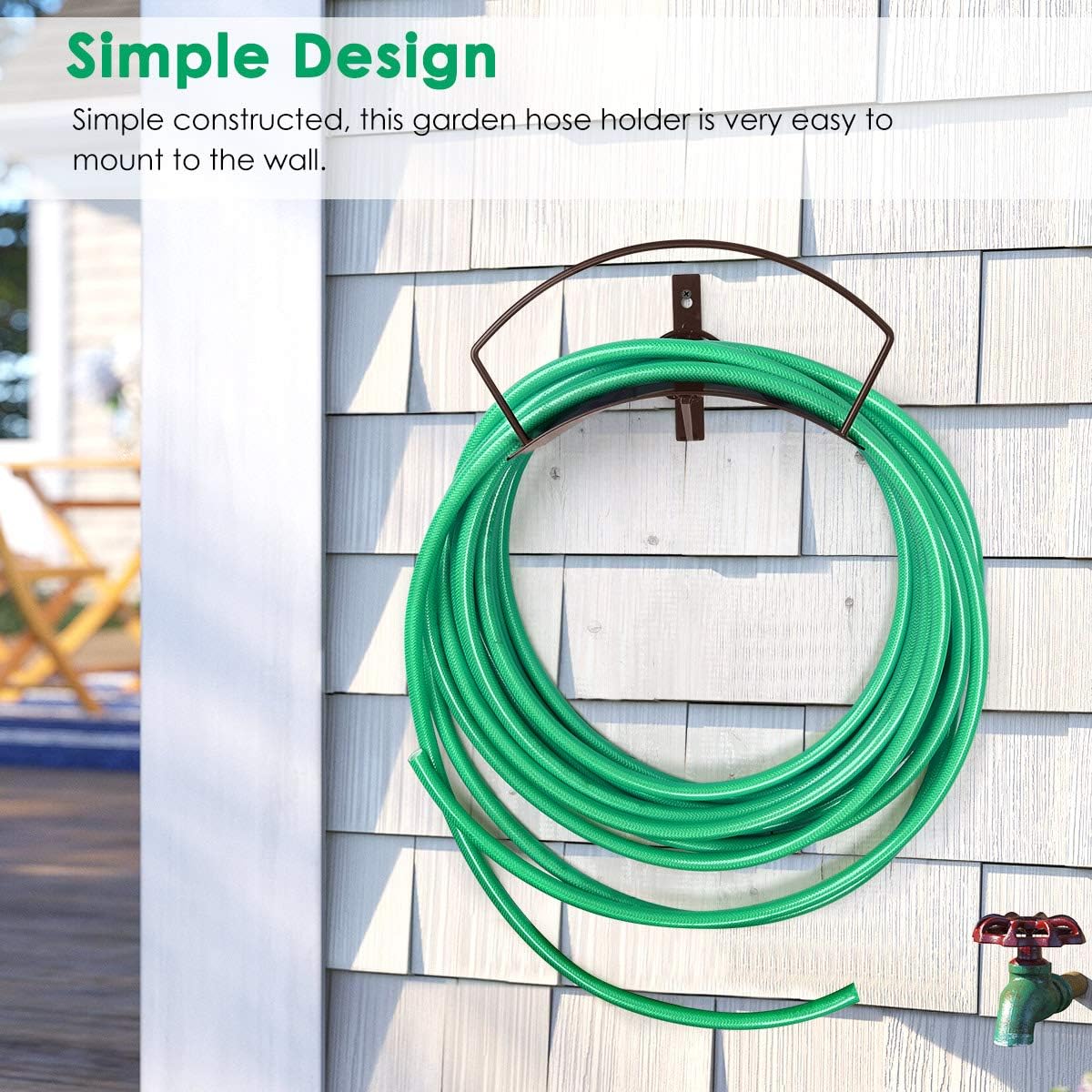 TomCare Garden Hose Holder Wall Mount Water Hose Holder Solid Steel Hose Hanger Heavy Duty Hose Holder Decorative Garden Hose Storage Hose Stand Hose Organizer for Outside Yard, Bronze : Garden & Outdoor