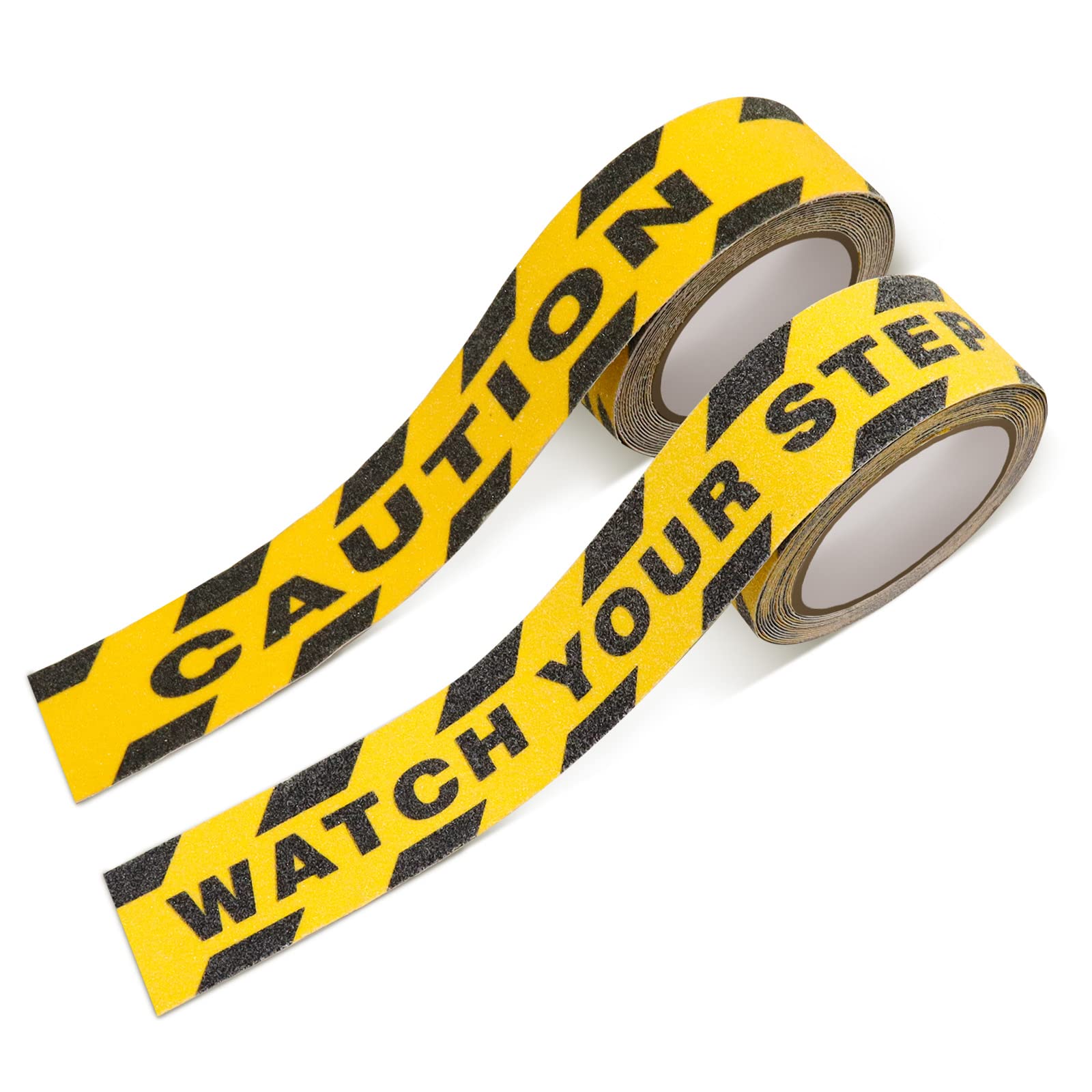 Huakaile Watch Your Step Caution Tape 1.97in x 16.4Ft, Non Skid Yellow Black Waterproof, Anti-Slip High Traction Safety Grip Tape for Stairs Steps Ladder, Indoor Outdoor Treads