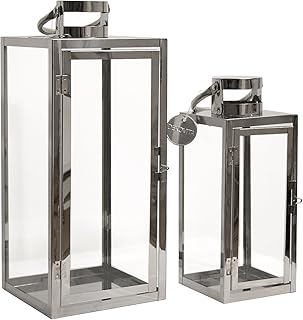 Dekovita 2er-Set Gartenlaterne 30cm/50cm - Edelstahl-Laternen mit Henkel - Windlicht Deko-Laterne aus Metall
