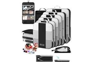 10 Set Compression Packing Cubes for Travel Essentials,Compressible Expandable Packing Cubes for Suitcase,OlarHike Luggage Organizer Bags for Travel,Handy Helper for Organizing Clothes(Black)