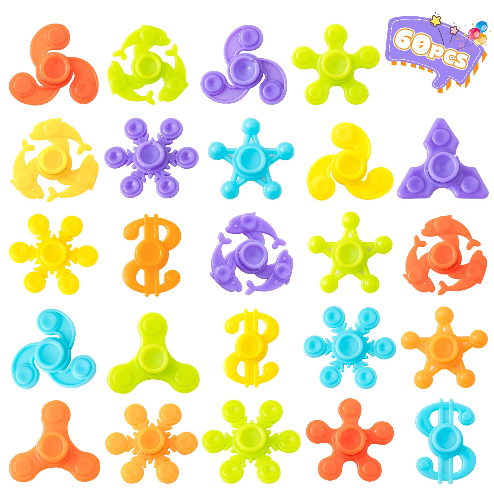 Makorobi 60 Pack Mini Fidget Spinner Toys, Stress Relief Sensory Toys, Birthday Gifts Party Bag Fillers for Kids Teens, Easter Egg Hunt, Canival Treasure Box Toys for Classroom Prizes