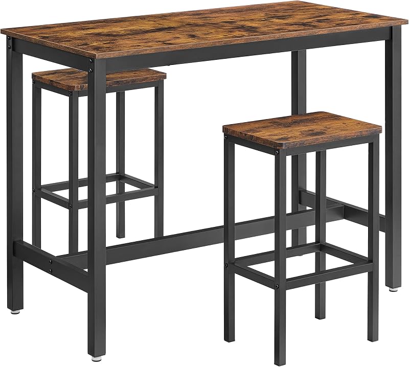 VASAGLE Dining Table Set Bar Table with 2 Bar Stools Rustic Brown LBT15X