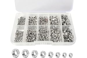 MEIYUETAOSI 400PCS 304 Stainless Steel Hex Nuts Assortment Kit (M2 M2.5 M3 M4 M5 M6 M8 M10) with Compartment Storage Box for 