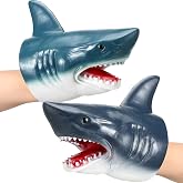 Lewtemi 2 Pack Shark Hand Puppet Toy Rubber Cake Topper for Kids Swimming | Role Play, Animal Action Figure, Shark Birthday Decorations Gift, for Children Beach Pool Bathing Baby Shower