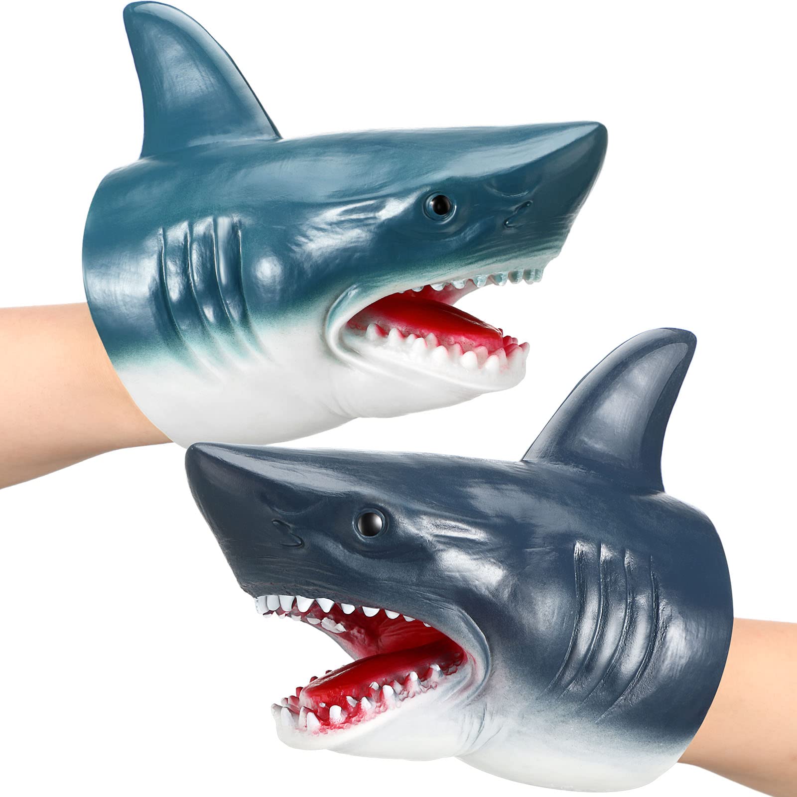 Photo 1 of Lewtemi 2 Pack Shark Puppet Hand for Kids Soft Rubber Silicone Hand Puppet Shark Head Role Play Toy for Children Swimming Pool Beach Bathing
