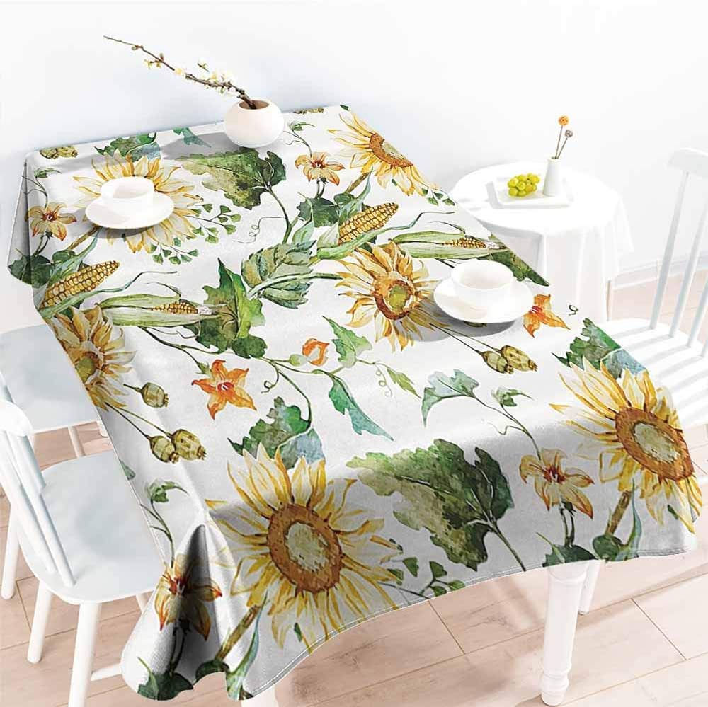 familytaste Microfiber Tablecloth，Sunflower Decor Collection,Sunflowers and Corn