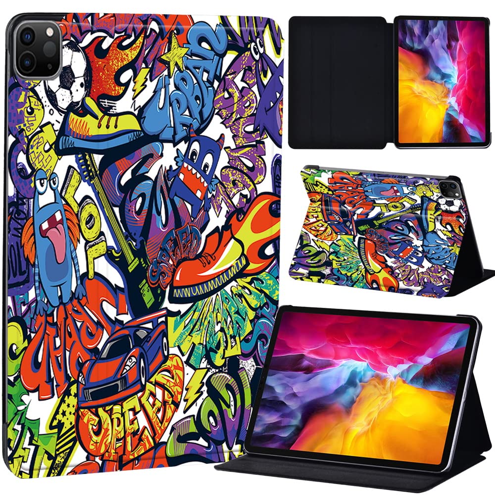 PU Leather + hard shell Ultra slim lightweight Folio Flip Tablet Stand Smart Cover Case Fit iPad Air 4 10.9" (2020) / iPad Pro 11" (2018 2020 2021) (graffiti002)