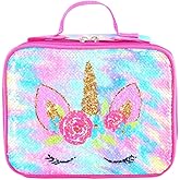KK CRAFTS Cute Insulated Lunch Box For Girls Boys Kids Toddlers Preschool Kindergarten Elementary(Small,Sequin Rainbow Unicorn)